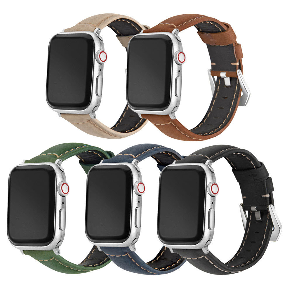 适用苹果iwatch 8胖纳海竹节磨砂皮革表带Apple Watch76543SE腕带