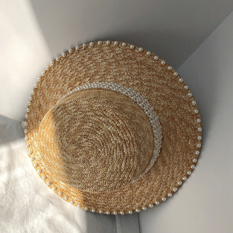 1260g Weight Sun Hat Hats Type Casual, Outdoor Occasion Straw Material Solid Color Pattern Summer Season Women's Gender Pearl Design Elegant, Simple Style Style Big Eaves Rim Women's Elegant Simple Style Solid Color Pearl Big Eaves Sun Hat 8