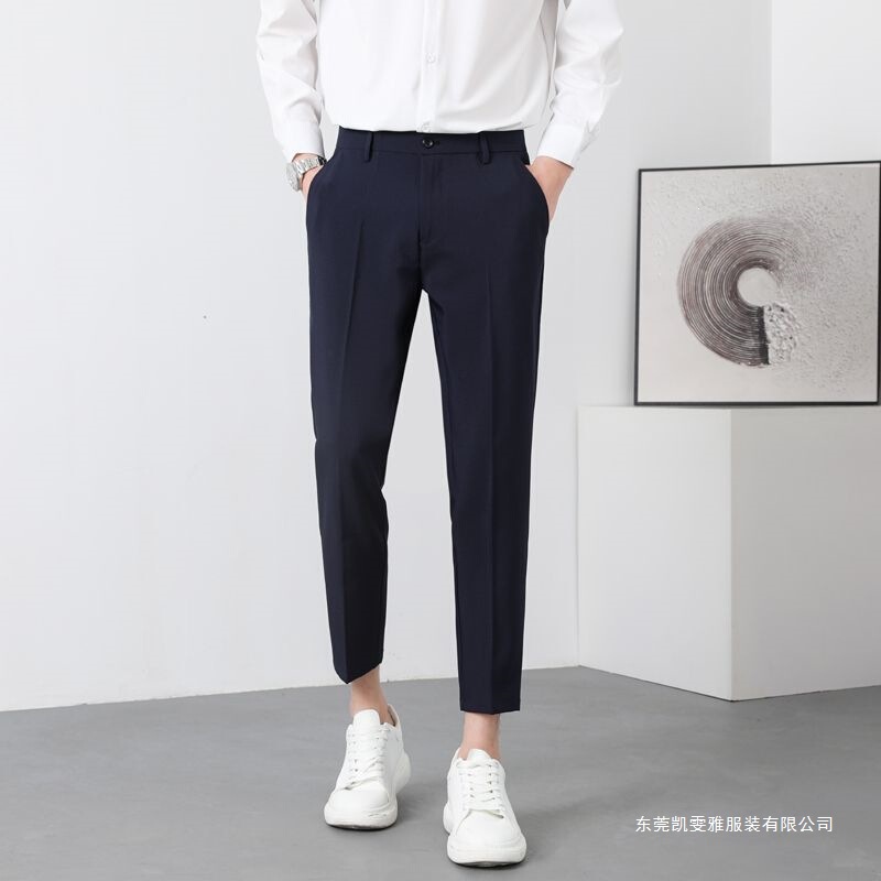 Spring and Autumn Men's Suit Pants with Drape Effect, Korean Style Trendy Men's Straight-Leg Pants, Youth Slim-Fit Cropped Casual Pants