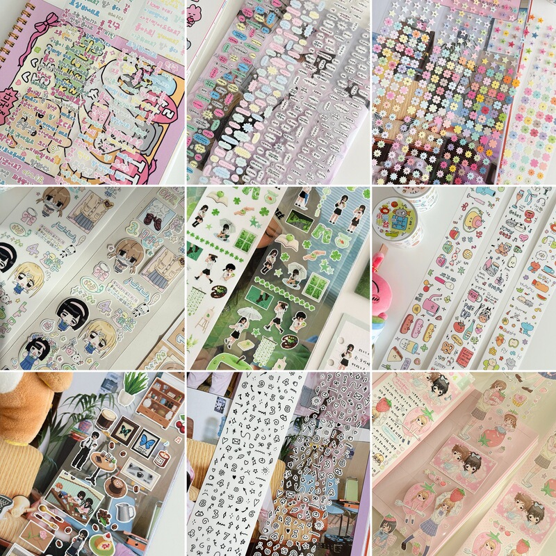 【Whole Roll】Lushi San Korean Character/Blue Apple Rainy Season/Daily Stickers Korean Style Basic Sticker Roll Tape