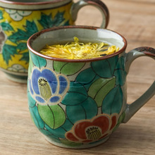 日本进口九谷烧陶瓷马克杯花卉手绘复古情侣杯子咖啡茶杯