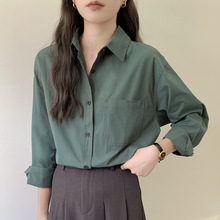 实拍2025春秋纯棉内搭长袖衬衫女叠穿上衣韩版白色通勤职业衬衣