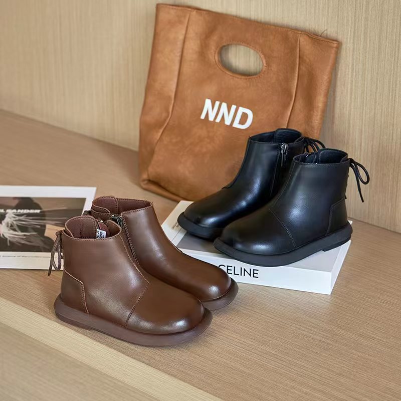 Girls' Boots 2025 Autumn and Winter New Soft-Soled Casual Kidsren's Boots Fleece-Lined Short Boots Little Girls' Single Boots