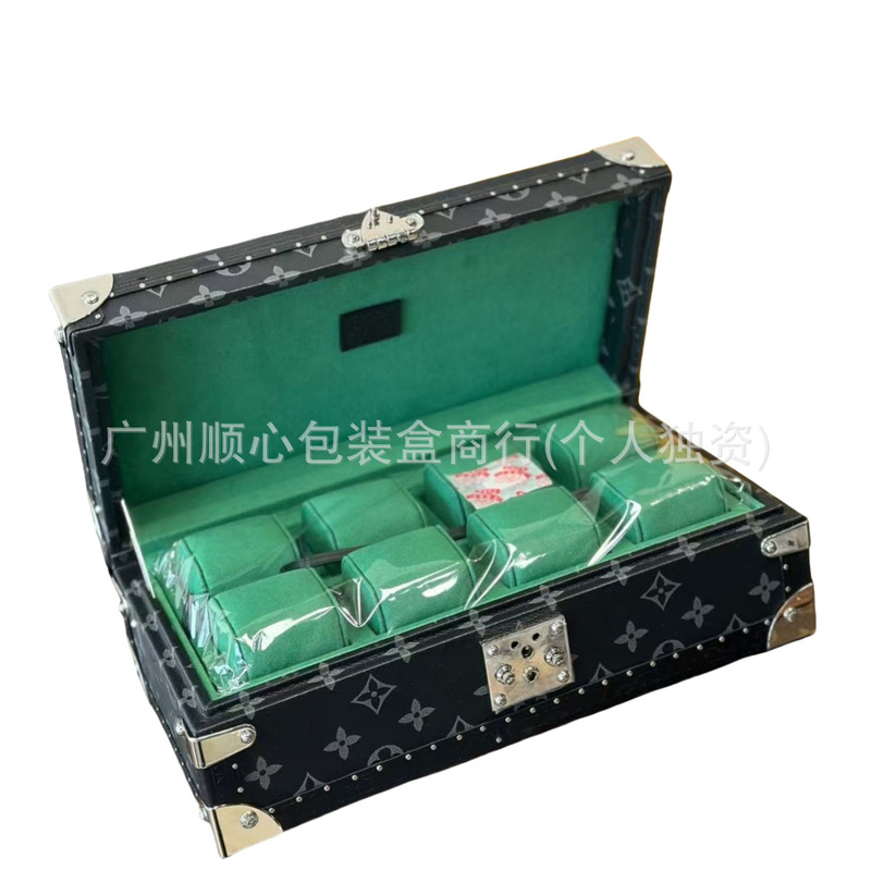 Lujia 時計ボックス老眼黒花時計収納ボックス中古ハイエンドディスプレイボックス黒格子 8 桁ジュエリーボックスハードボックス|undefined