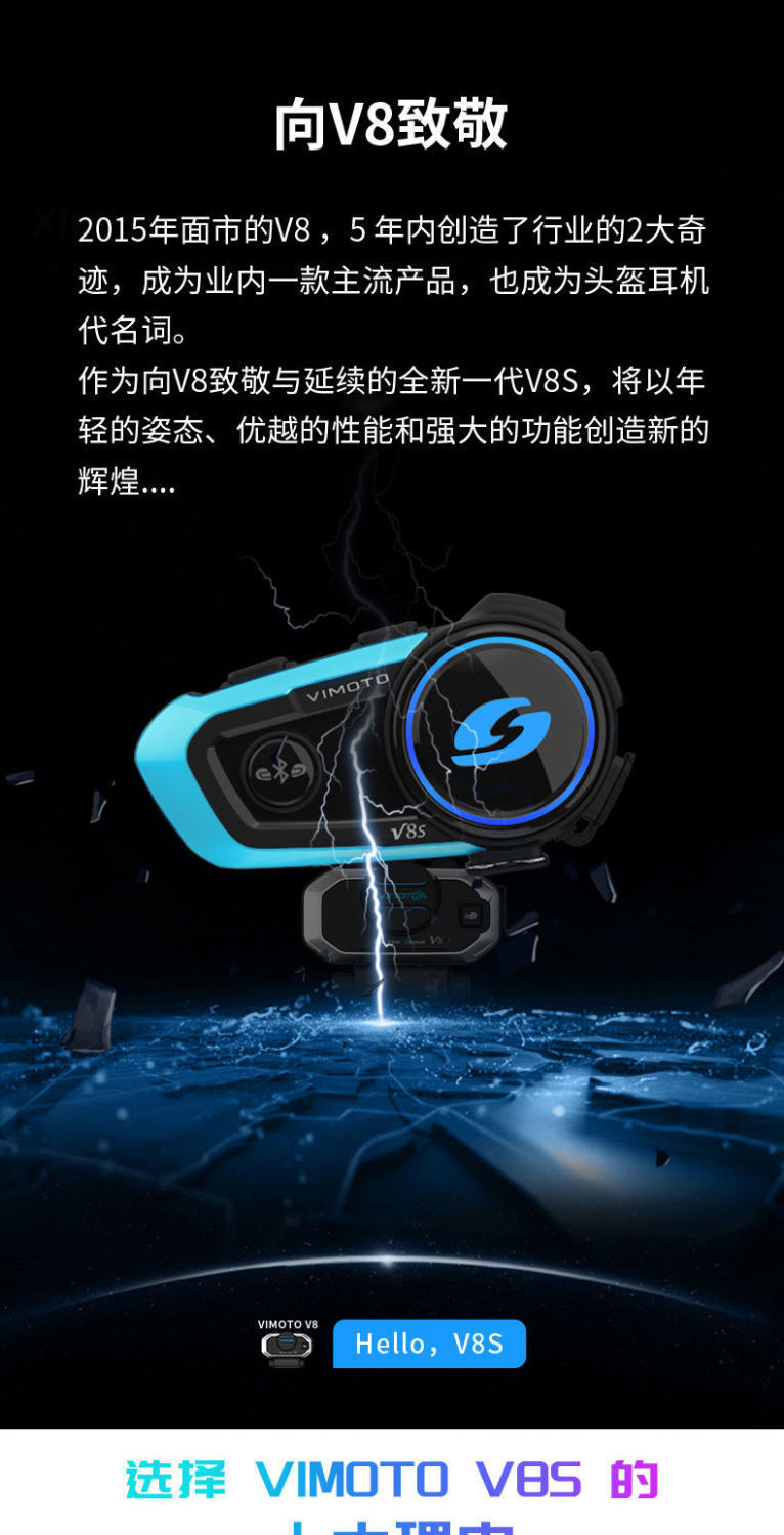 KRf Vidon Helmet Bluetooth Headset V8SV9SV9X Motorcycle Built-in Waterproof Cycling Intercom for Men and Women