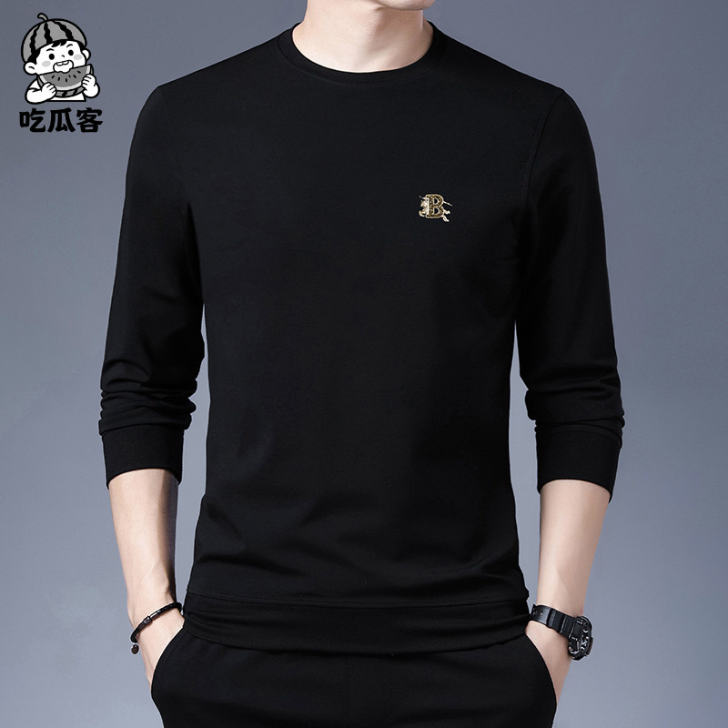 Popular Men's Long-Sleeved T-Shirt Cotton Round Neck Sweatshirt 2025 Spring & Fall New Breathable Printed Bottoming Shirt Top in Stock