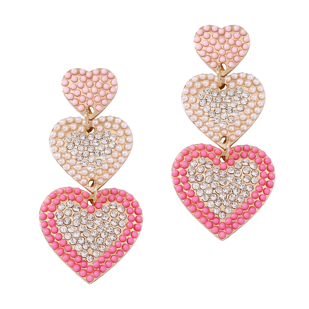 1 Pair Quantity Date, Festival Occasion Alloy Material 1 Pair Cute Sweet Heart Shape Inlay Alloy Artificial Pearls Rhinestones Drop Earrings