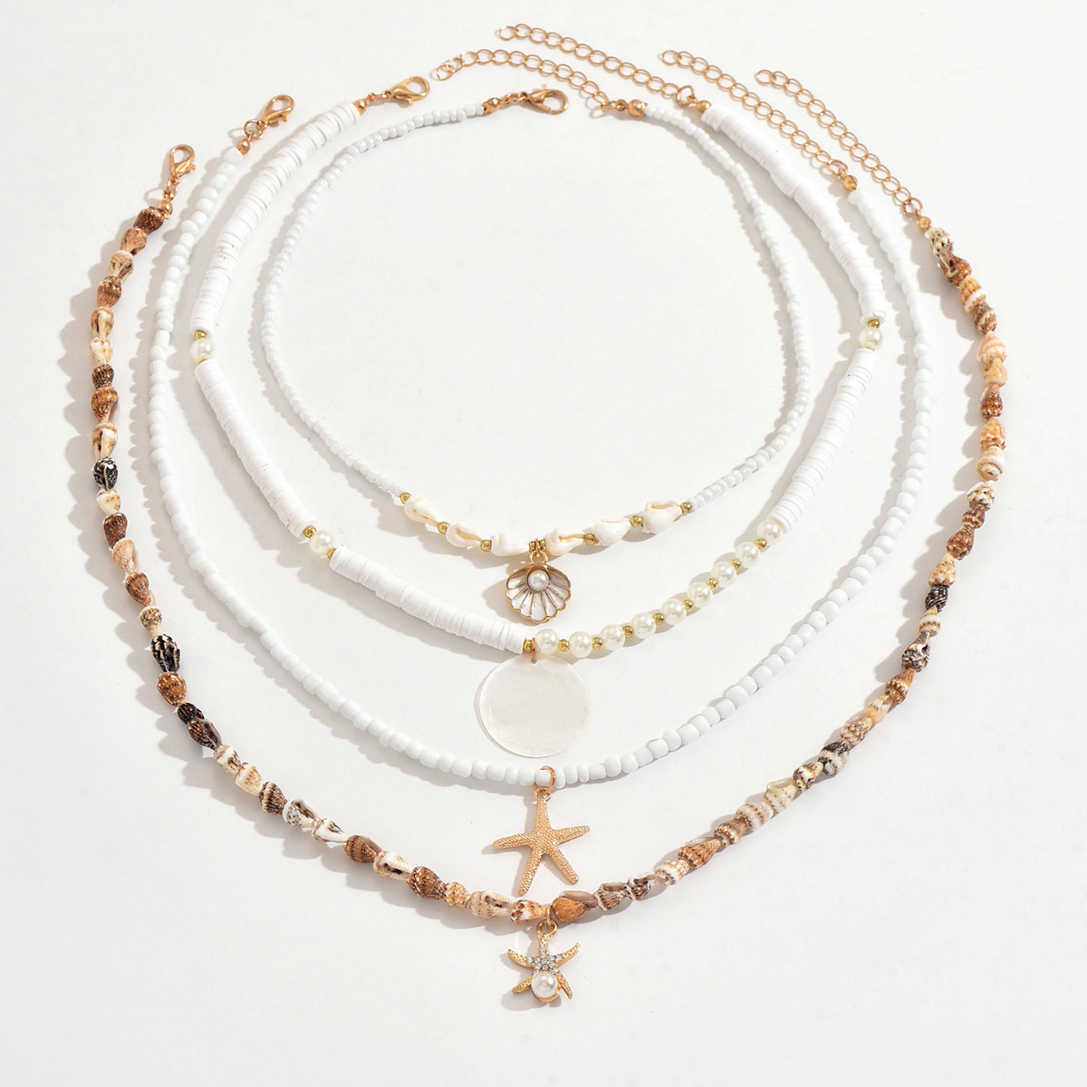 Layered Starfish Shell And Pearl Choker Necklace For Summer Beach_voghion.com