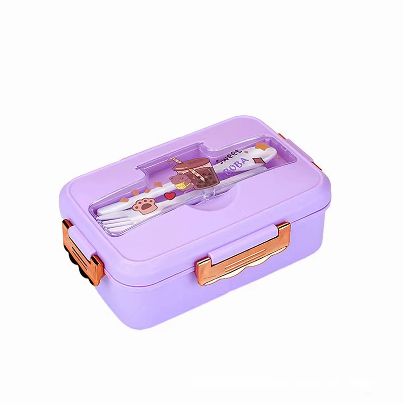 Ланчбокс для студентов Bento, 3 отделения, микроволновый ПП с прибором (ложка/вилка/палочки)