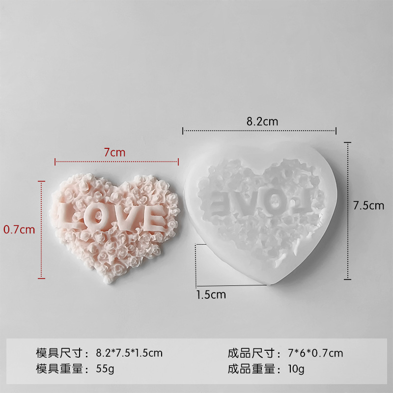 Día de San Valentín LOVE Vela Molde de silicona Diy amor en forma de corazón Molde de pastel de chocolate Molde de vela de aromaterapia