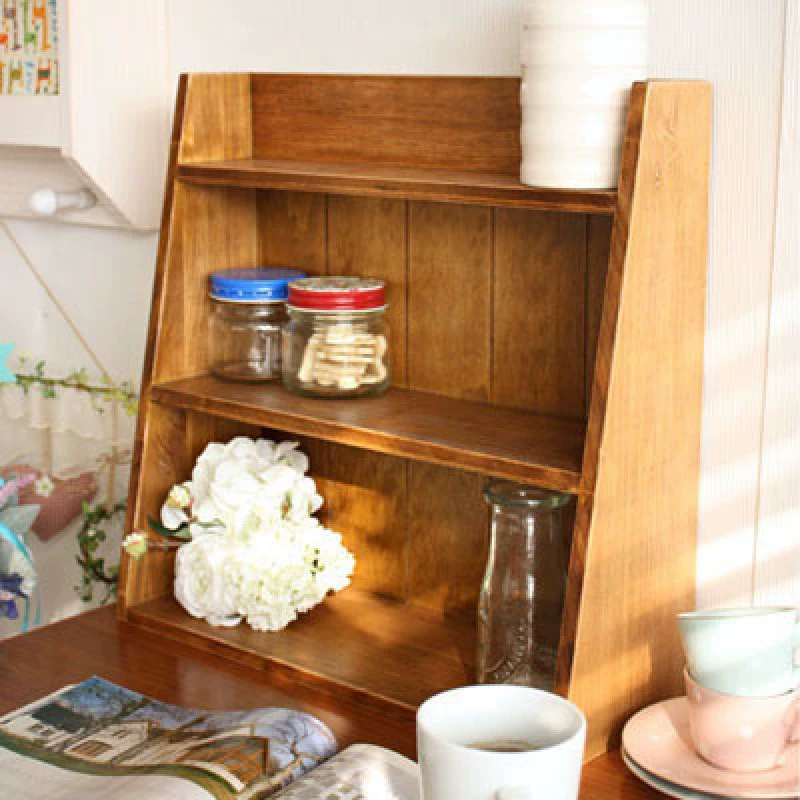 Desktop Solid Wood Multi-Layer Shelf, 3-Tier Tabletop Organizer for Living Room & Kitchen