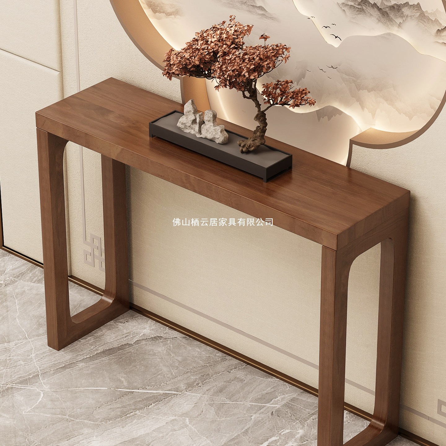 New Chinese-style entrance table, wall-mounted long table, solid wood altar table, Zen-inspired decorative table