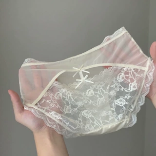 轻奢缎面纯欲禁欲系性感蕾丝内裤女纯棉裆三角中腰冰丝内裤女黑色