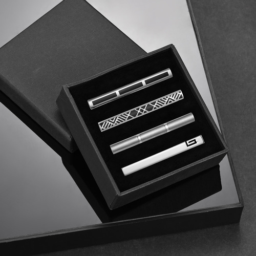 Deli Men's Silver Tie Clip Set Business Formal Tie Clip Black Simple Tie Clip Amazon AliExpress 