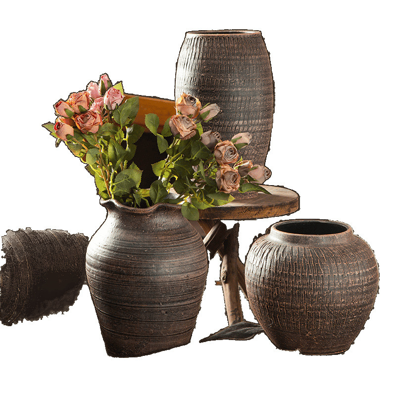 レトロなノスタルジックな昔ながらの陶器の花瓶ドライフラワー多肉植物ポット水耕植物新しい中国禅装飾品送料無料|undefined