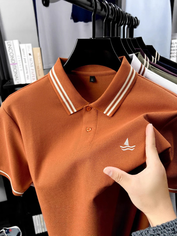 ポロシャツメンズ新スタイル綿 100% シルケット長繊維綿ピケ半袖 Tシャツ夏ビジネスカジュアルラペル|undefined