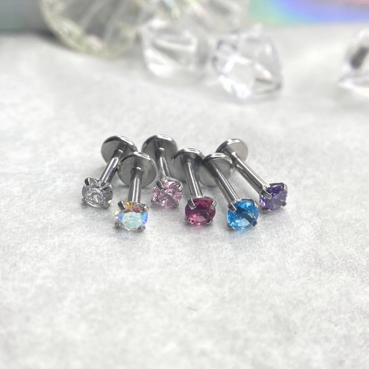 Stainless Steel Zircon Nose Stud With Colorful Diamond Round Ring_voghion.com