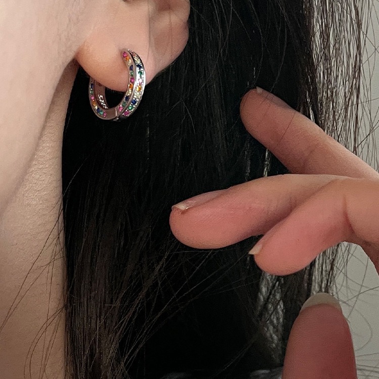 New Exquisite Colorful Zircon Hoop Niche Design High-end Unique Ear Cuffs Men's Artistic Simple Women's Earrings Studs_voghion.com
