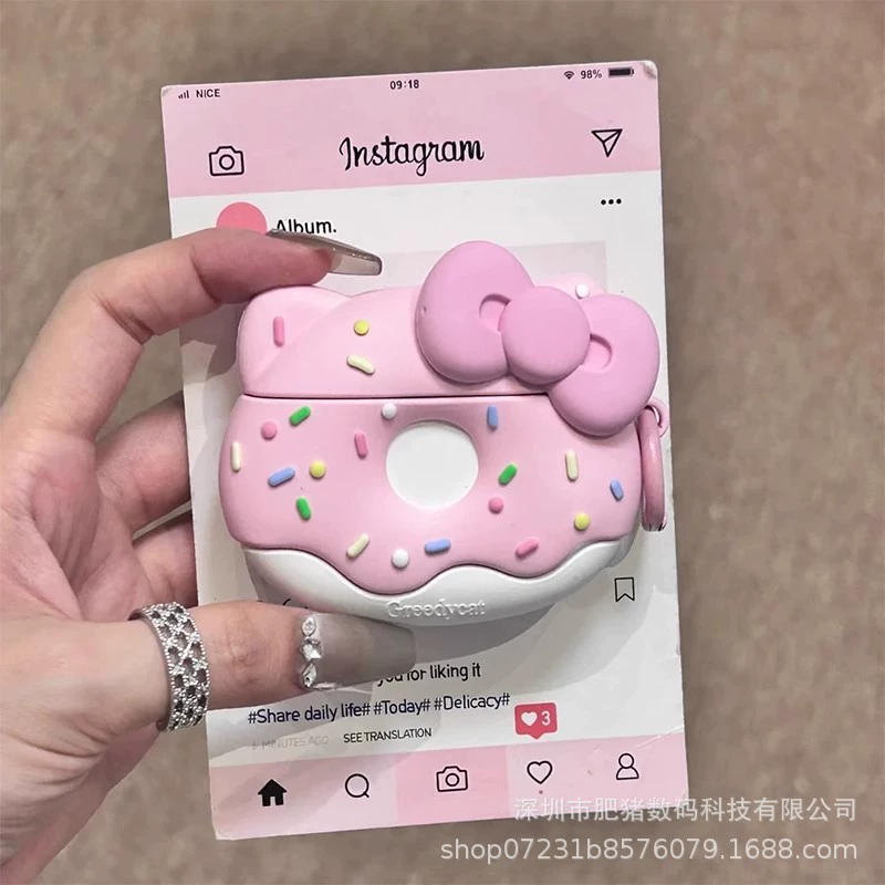 Silicone AirPods Case (Hello Kitty) with Bow, Drop Protection — Fits AirPods 1, 2, 3, Pro