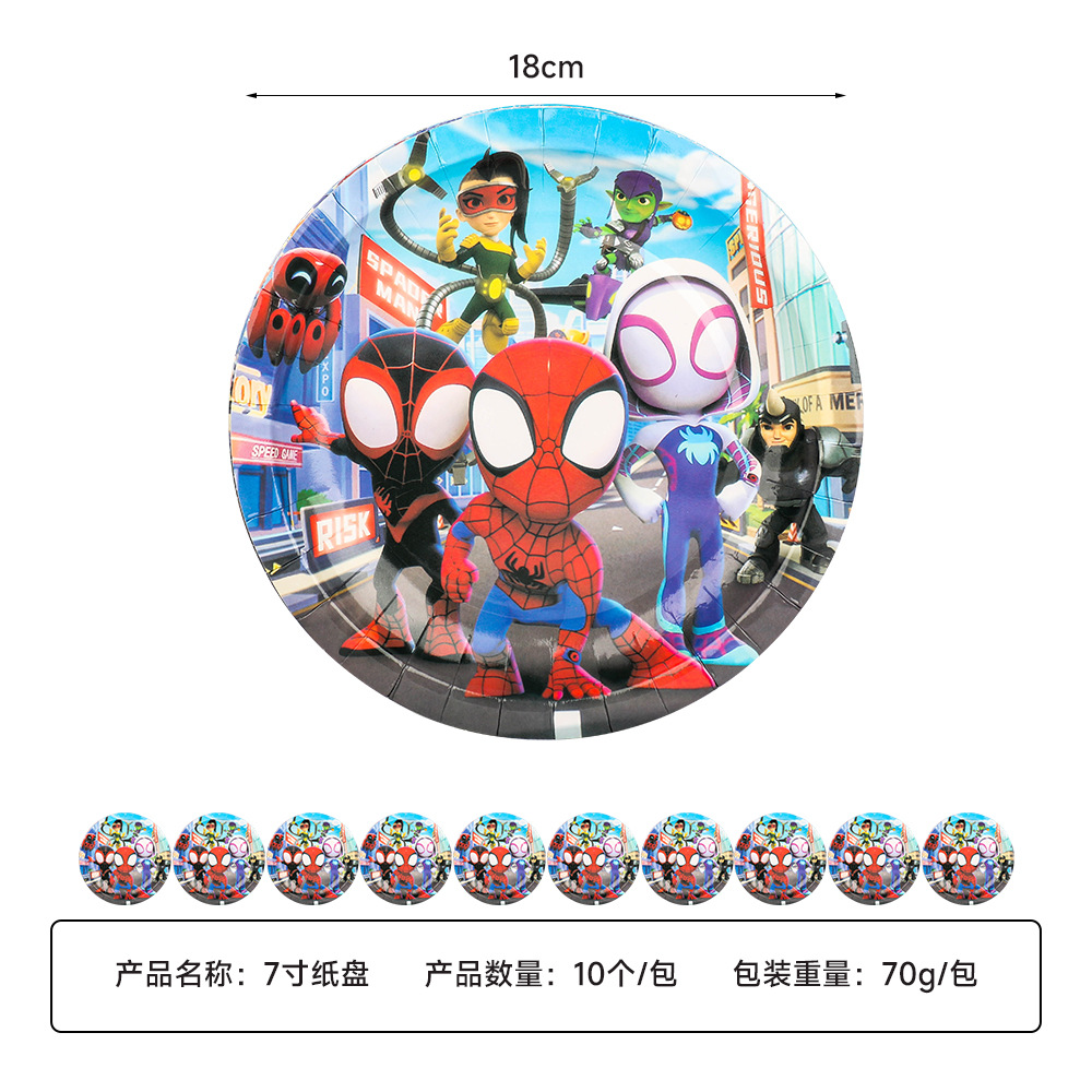 Nueva historieta transfronteriza Spider-Man y su pareja mágica fiesta de cumpleaños de los niños decoración Placa de papel vajilla traje
