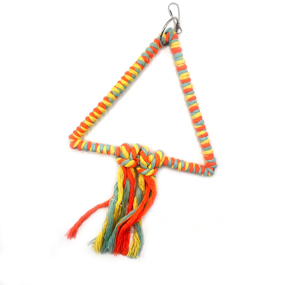 Triángulo cuerda de algodón columpio colorido juguete para pájaros loro perido escalada boca de la estación marco de la jaula de pájaros accesorios de decoración al por mayor image 5