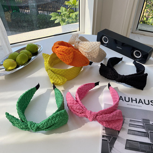 Summer new bow headband cream plaid wide-brimmed headband internet celebrity face wash hair hole pressed hair hair bundle headband