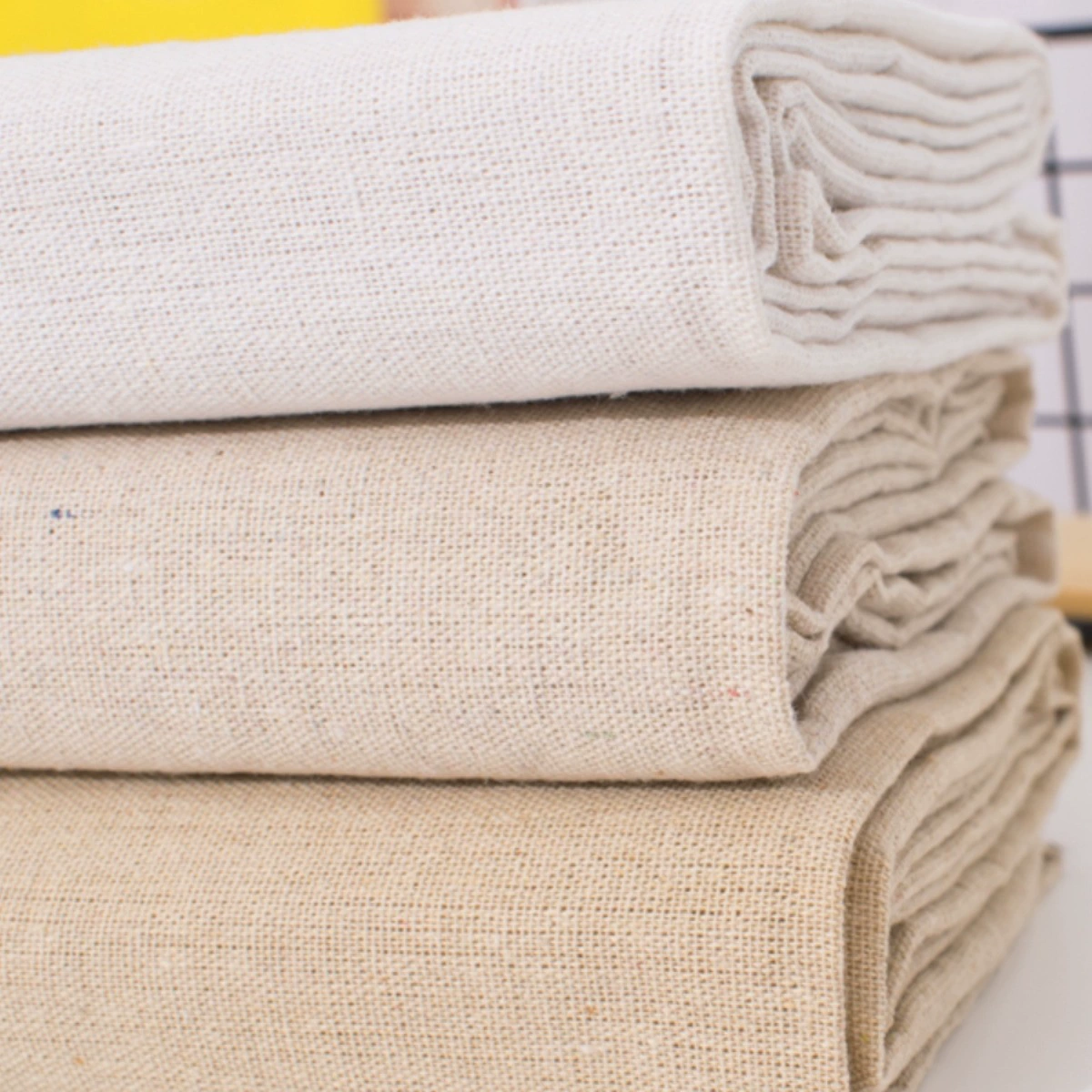 Хлопчатобумажные и льняные ткани, льняные эмбрионы, белые эмбрионы, однотонная фоновая ткань, скатерти, подвесные ткани, плотные льняные ткани, ткани для диванных штор.