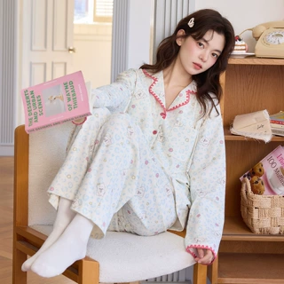 睡衣女款春秋季纯棉长袖2026新款卡通可爱甜美全棉家居服套装外穿