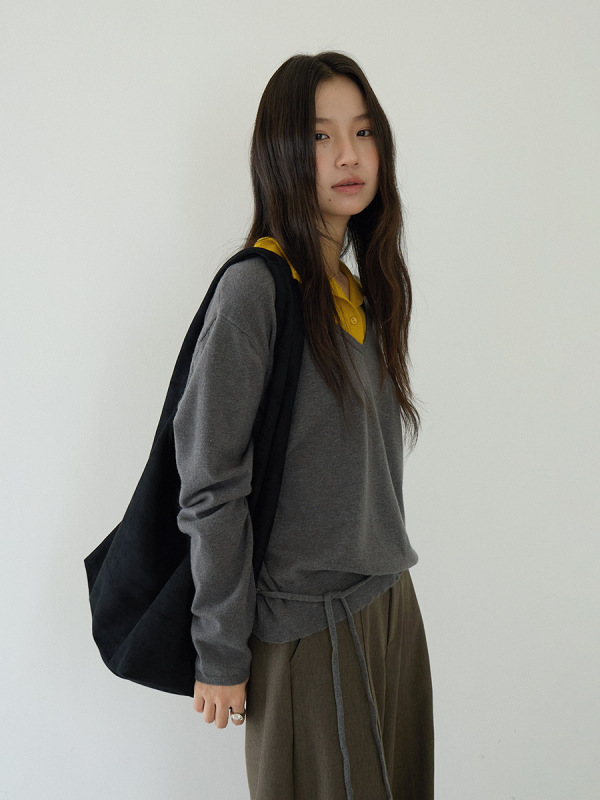 【欧凡】设计感V领假两件针织衫女2025秋季新款显瘦长袖上衣3163|undefined