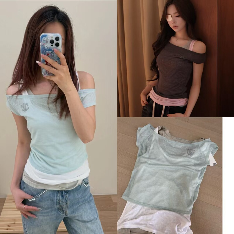 Sui Lee Soo-Bin's Same Style Sculptor Korean Designer Spicy Girl Style Fake Three-Layer Short-Sleeve T-Shirt Vest Sui Lee Soo-Bin's Same Style Sculptor Korean Designer Spicy Girl Style Fake Three-Layer Short-Sleeve T-Shirt Vest
