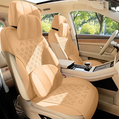 Suitable for AITO M7 special car seat cushion for all seasons universal semi-enclosed suede saddle cushion permeable cushion (Four Seasons Pad) - ginger-yellow-zxs-wenjie-m7-6-seat-standard-version