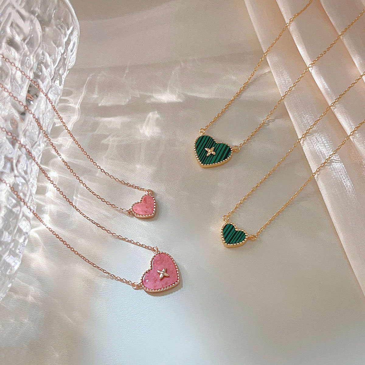 7g Weight 925 Sterling Silver Artificial Gemstones Inlay Heart Shape Pendant Necklace