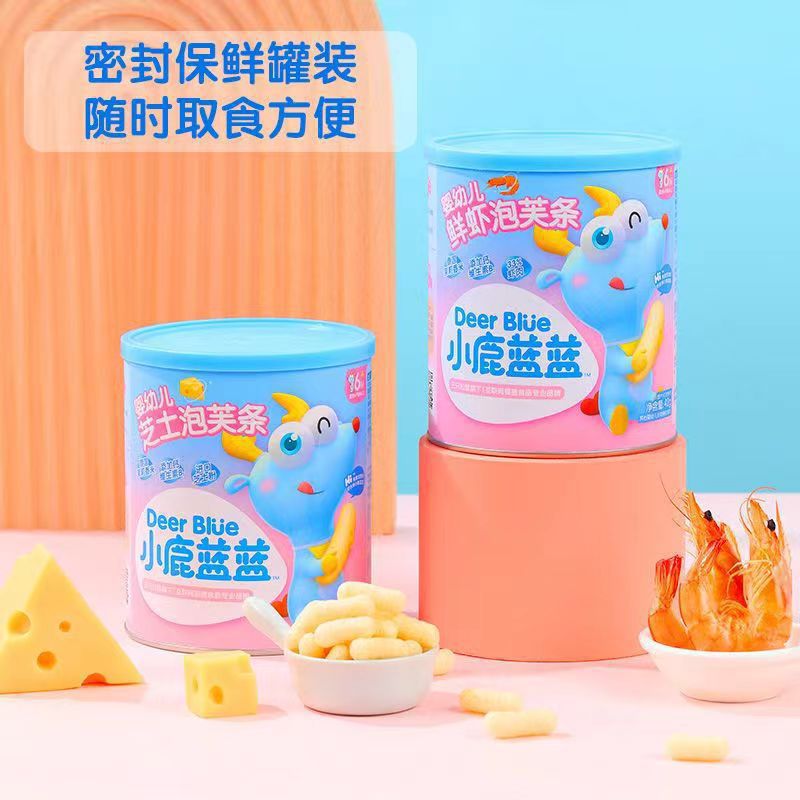 Little Deer Cheese Puff Sticks Baby Snacks Finger Puff Sticks Shrimp Cheese Flavor for 6-Month-Old Babies