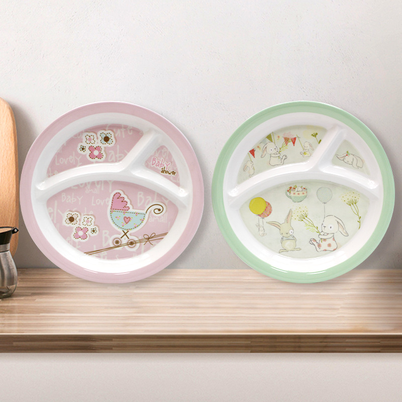 北欧分格减脂餐盘家用儿童密胺早餐餐具套装定量美耐皿三格分餐盘