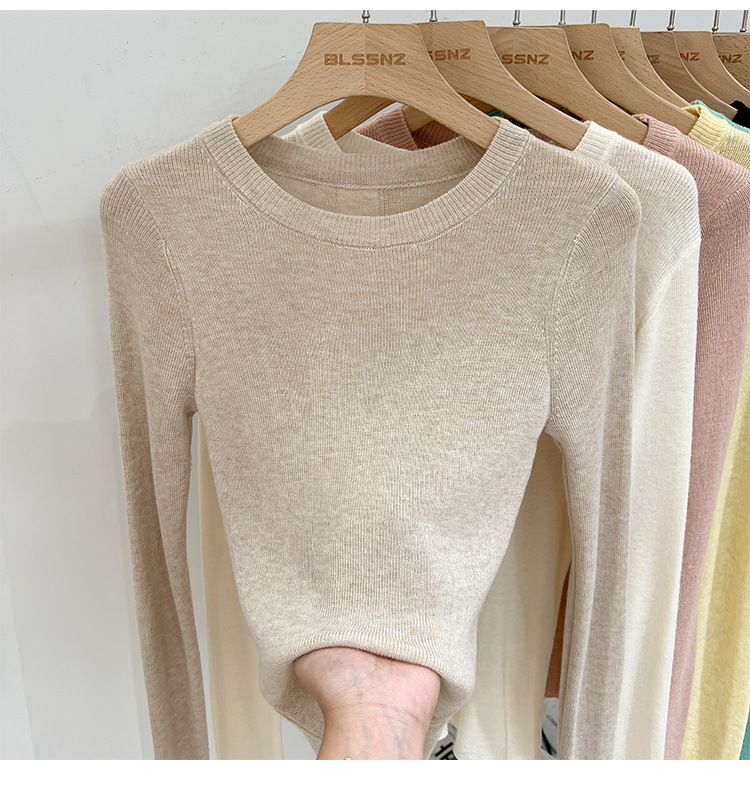 315g Weight Long Sleeve Sleeve Length Pullovers Placket Type Spandex, Polyester Fabric Type Short Top Length Knitwear Tops Type Daily Occasion Round Neck Neckline Slim Fit Type Solid Color Pattern Spring, Autumn Season Women's Gender Casual, Simple Style Style Wholesale Women's Casual Simple Style Solid Color Long Sleeve Sweaters & Cardigans 8