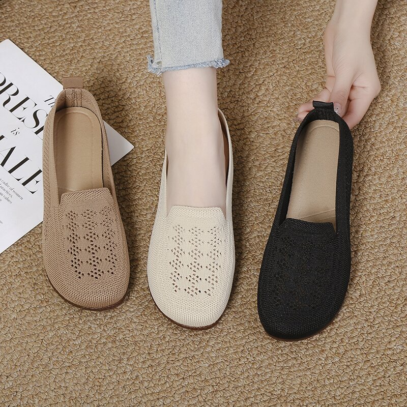 Summer Mesh Breathable Soft Sole Old Beijing Cloth Shoes Cut Out Flats Bottom Middle-aged and Elderly Mother's Shoes Hole Shoes