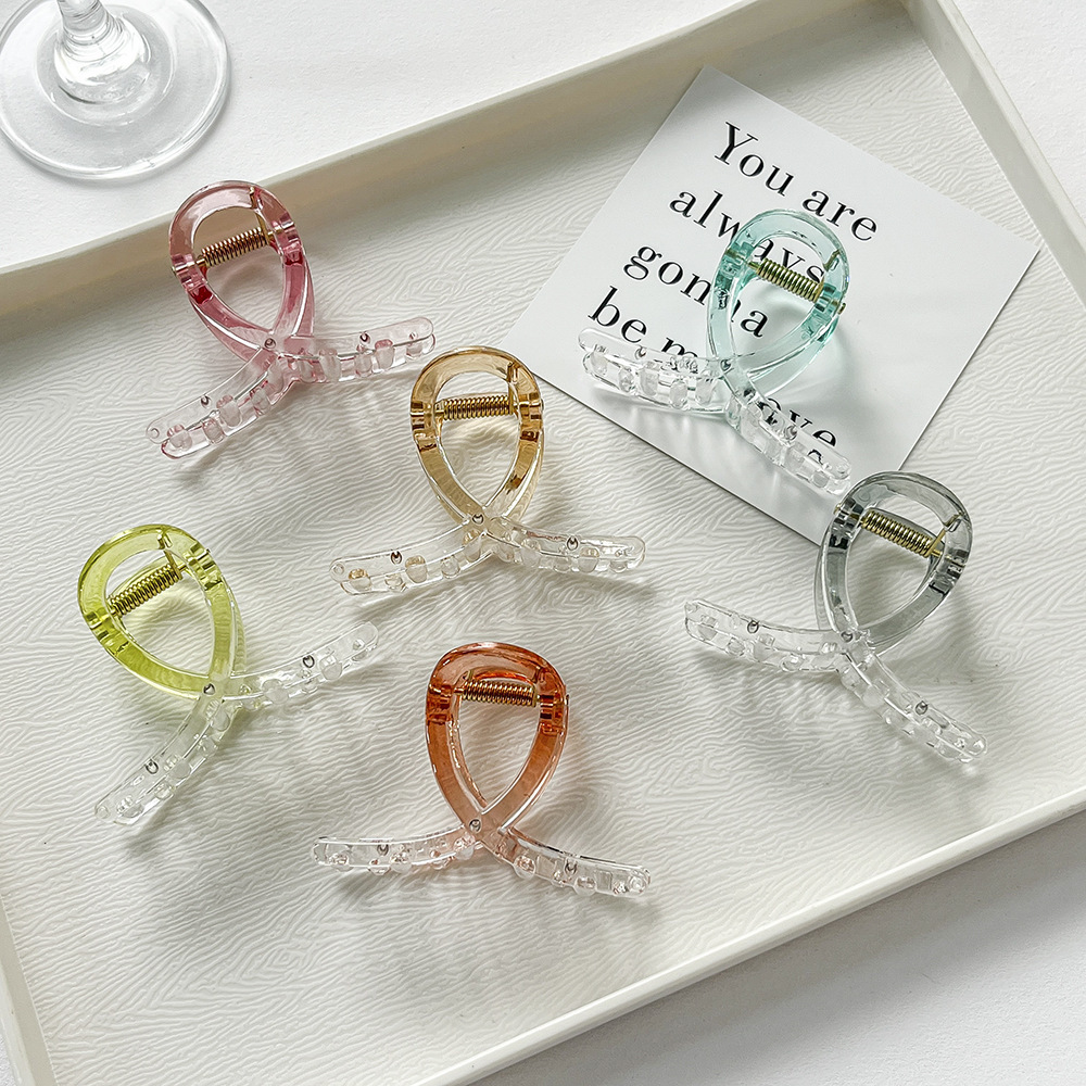 Fermaglio per capelli trasparente da 7 cm, piccolo fermaglio per squalo, dolce fermaglio per capelli, per ragazze, con piastra, colore caramella, mezzo nodo, accessori per capelli_voghion.com