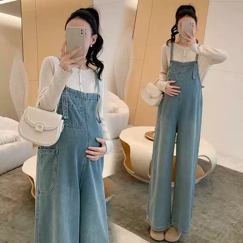 South Korea Pregnant Women's Pants Spring Autumn and Autumn Outfit Internet Popular Fashion Leggings plus size Denim Strappers Trousers