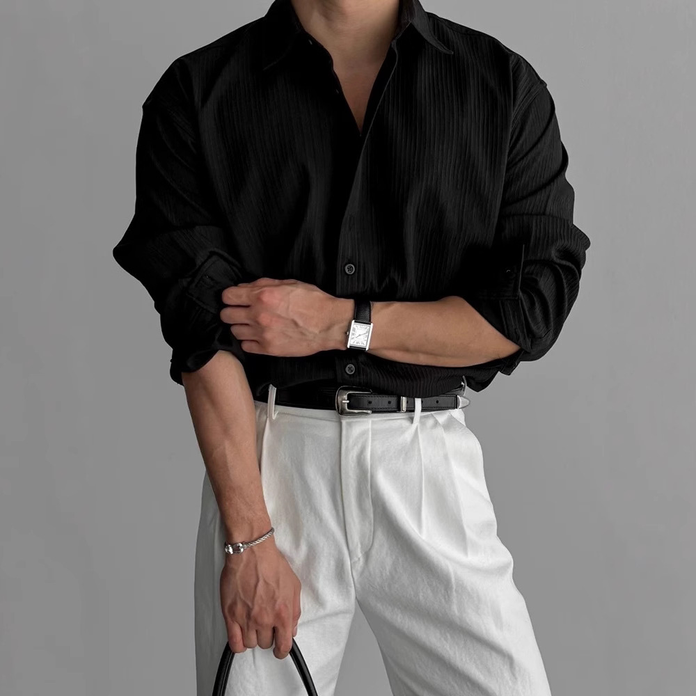 Spring and Summer Korean Style Light Cooked Style Casual Non-Ironing Striped Long-Sleeved Shirt Men's Lightweight Fashionable Loose Shirt Jacket
