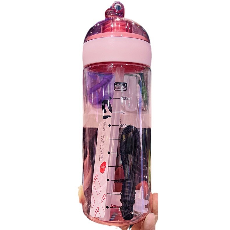 Taza de agua portátil para estudiantes de Baijia Taza de viaje Le Meng Taza de doble uso con pajita para beber directa Taza de plástico desmontable con pajita independiente