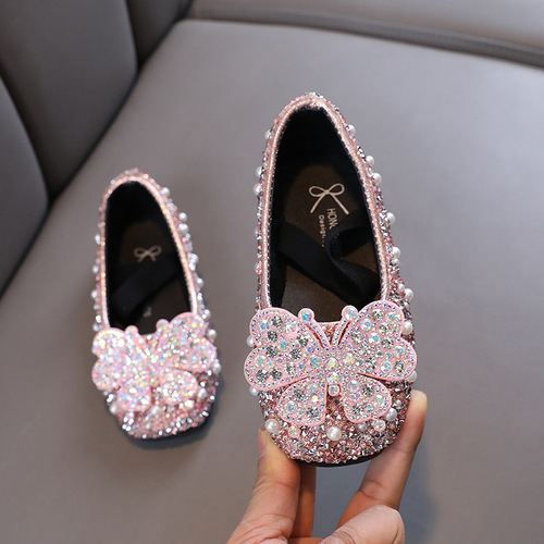 2024 Spring and Autumn New Lady Baby Girl Girls Princess Shoes with Rhinestones Single Shoes Leather Shoes Dance Performance Shoes