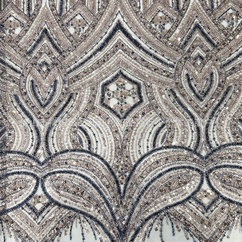 Industria pesada cuatro perlas Gaoding serie de lujo vestido de boda modelo de fiesta cena tela de moda esquinilla bordado tubo de perlas