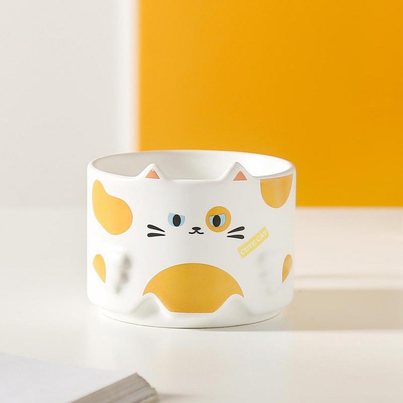 Cute gato taza de cerámica de dibujos animados taza de marca de pareja taza de agua plegable taza casera regalo de regalo