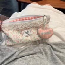 少女心粉色碎花笔袋小碎花蕾丝笔袋小红书同款笔袋大容量化妆包