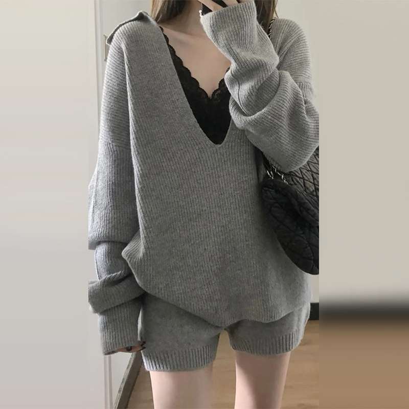 辣妹针织毛衣套装连衣裙女2025新款小个子短裤纯欲一整套秋冬穿搭|undefined