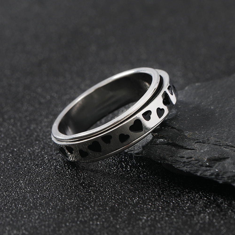 Comercio exterior suministro anillo de acero inoxidable personalidad moda melocotón corazón amor giratorio anillo de descompresión joyería de acero inoxidable