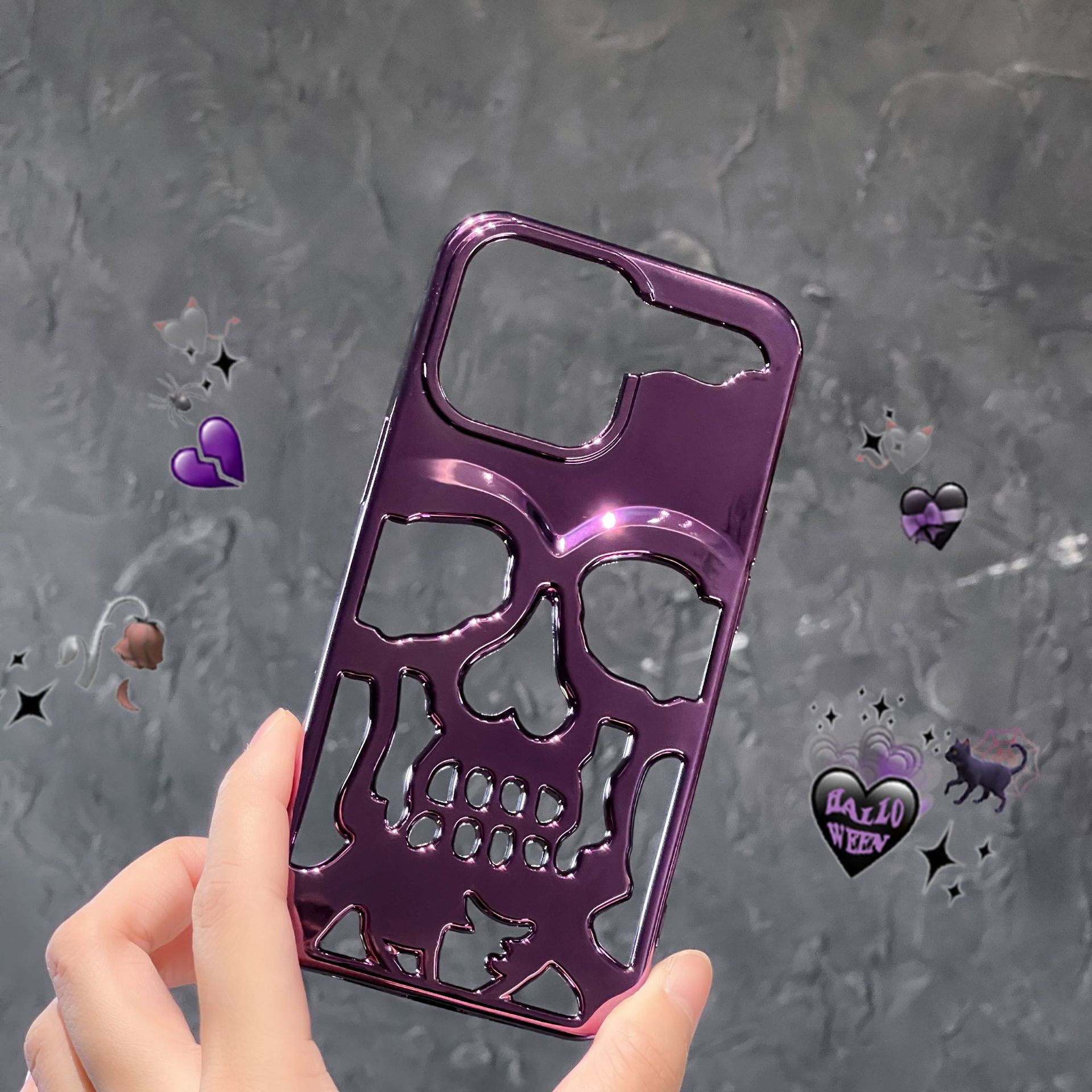Skull Phone Case For Iphone 16 Pro And 17 Max Matte Purple_voghion.com
