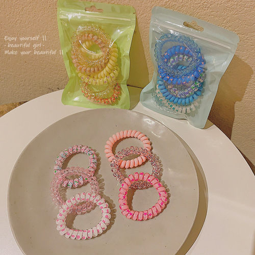 Candy color sweet girl gradient color phone ring hair rope headband bagged seamless hair tie hair ring does not hurt hair accessories