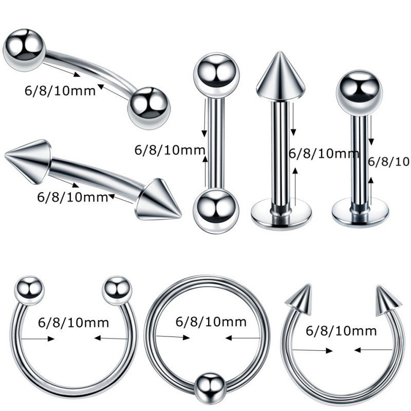 Wish New European And American Style 8-Pack Stainless Steel Eyebrow Earrs Set Studs Nose Rs Universal_voghion.com