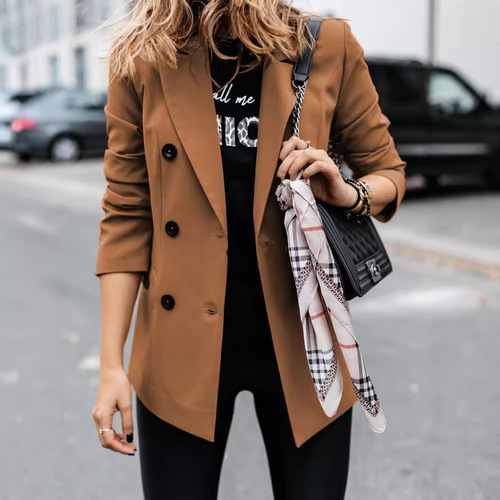 2024 EBAY AliExpress Wish Autumn/Winter New Solid Color Long Sleeve Single-breasted Buttoned Blazer Women's Cardigan